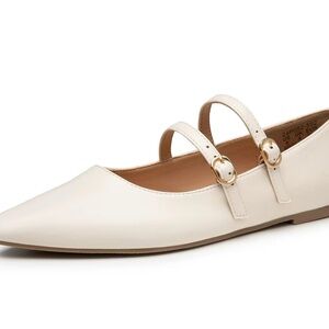 Mary Jane Double Strap Flats - Cream
